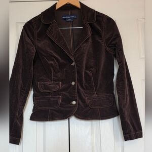 Bandolinoblu Women's Short Chocolate Velvet Button Front Blazer, Size S